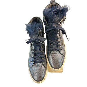 Andrea Pisani High-Top Faux Fur Sneakers Boots With Side Zippers & Laces 39 US 9